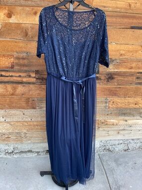 Candie's Navy Sequin Lace & Chiffon Maxi with Satin Waist Tie